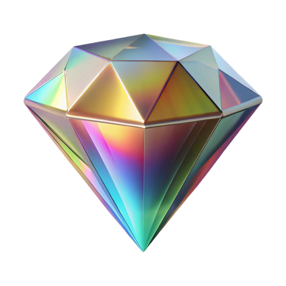 striking traditional A floating, faceted diamond with rainbow refractions, with Transparent Background sharp png