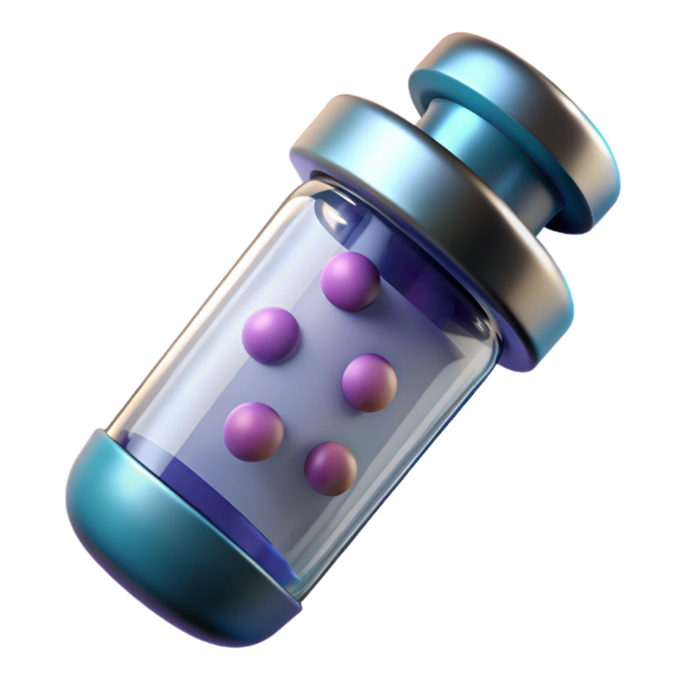 striking timeless Photorealistic, professional render, isolated cutout of a single vial containing nanobots, hyper-specific, ultra-detailed with Transparent Background png