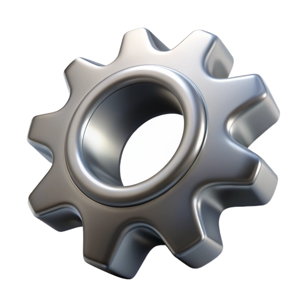 unforgettable futuristic Isolated cutout of a single photorealistic ultra-detailed metallic gear with infinite teeth, professional render with Transparent Background elite png