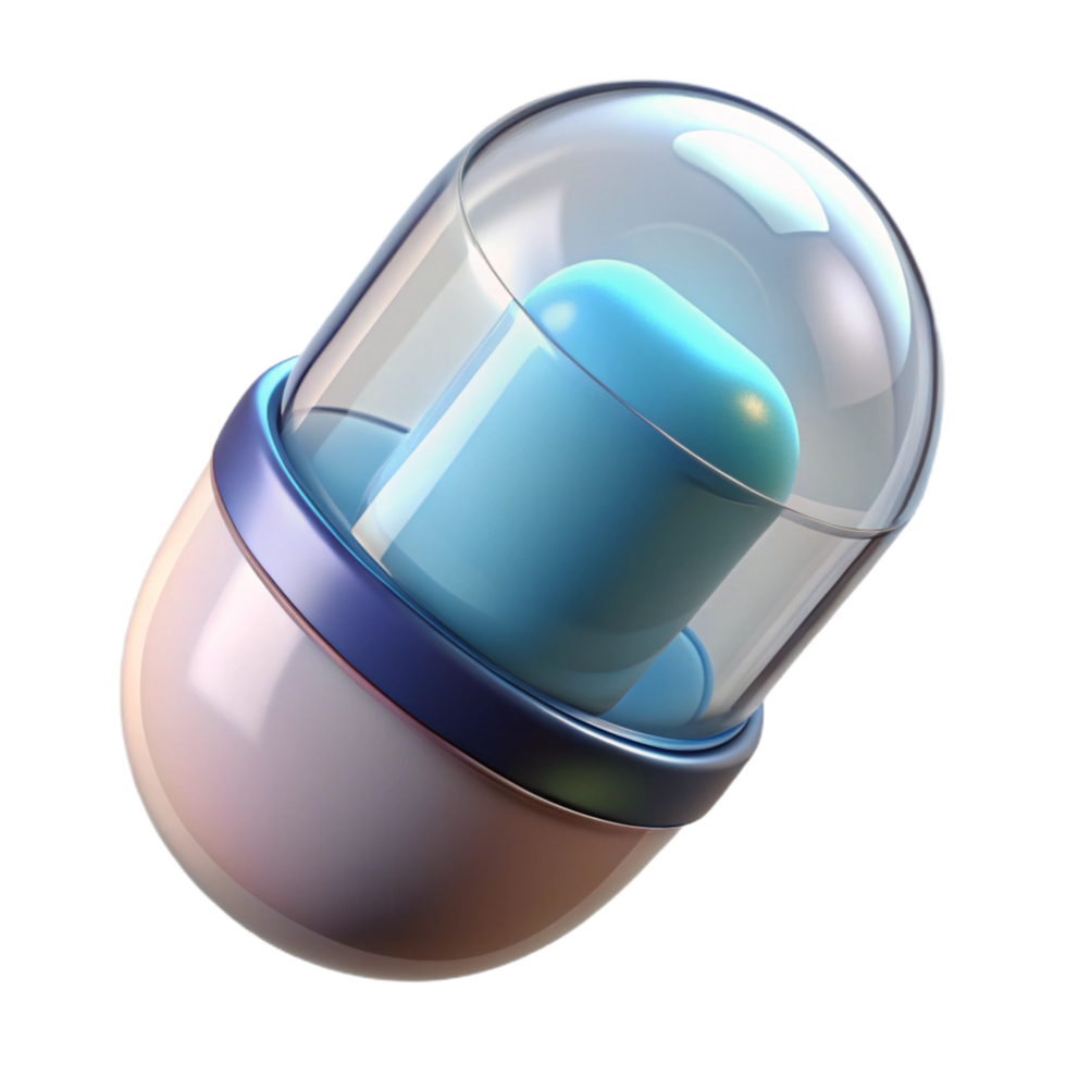 radiant dreamy surreal Photorealistic, ultra-detailed render Isolated cutout of a futuristic food capsule with transparent casing and visible contents with Transparent Background luxury png