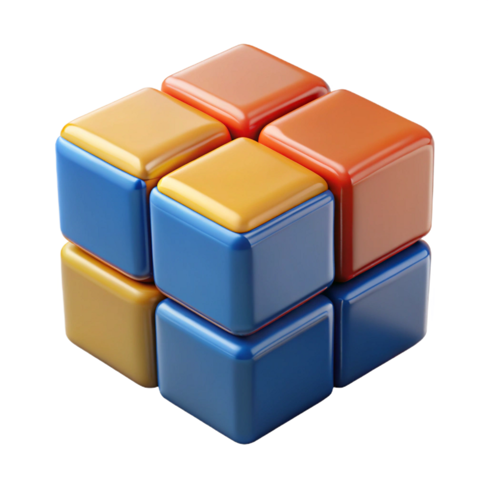 joyful enchanting Hyper-specific, photorealistic professional render of a single, rotating Rubik's Cube mid-solve with Transparent Background original png