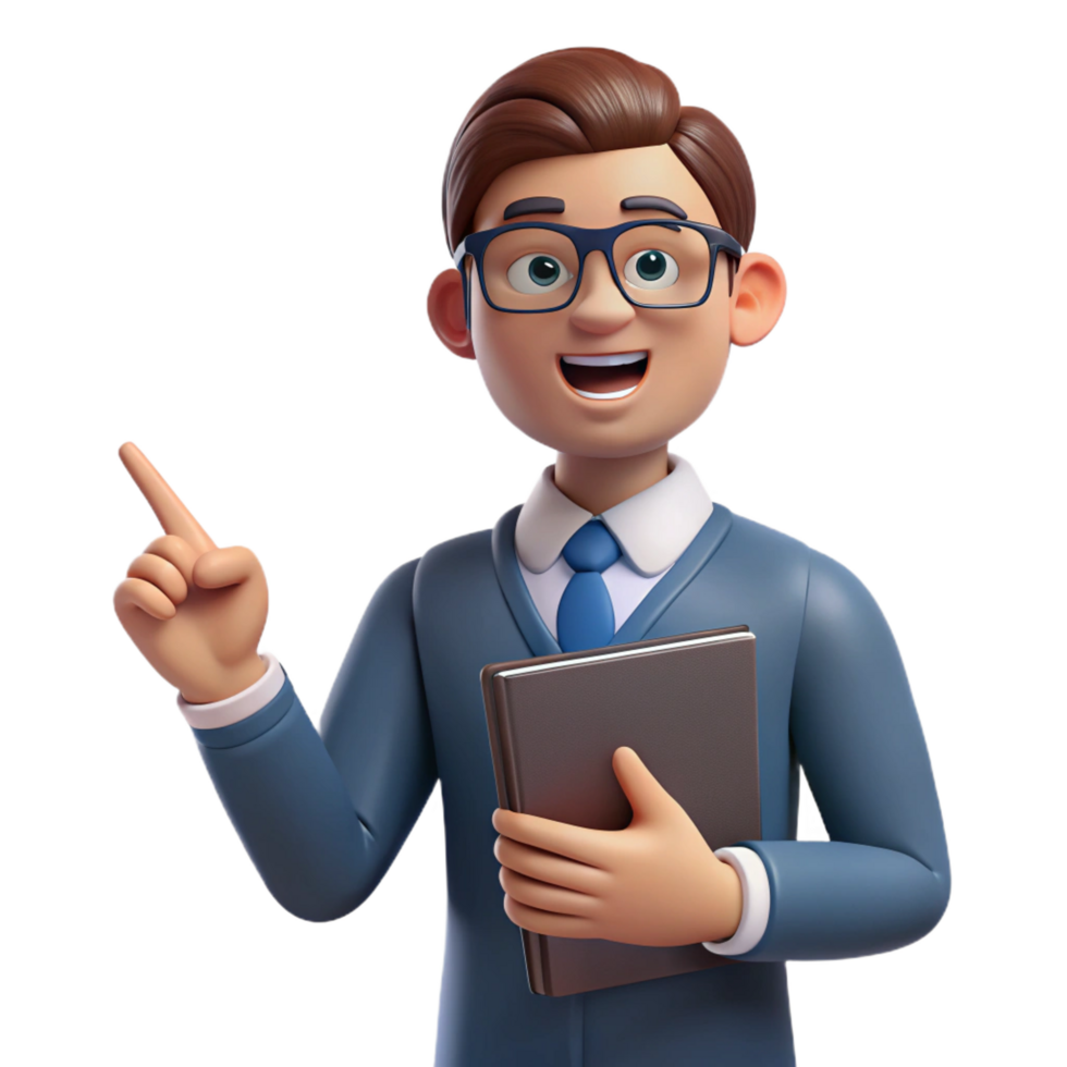 pristine signature Teacher, glasses, holding book, pointing, with Transparent Background png