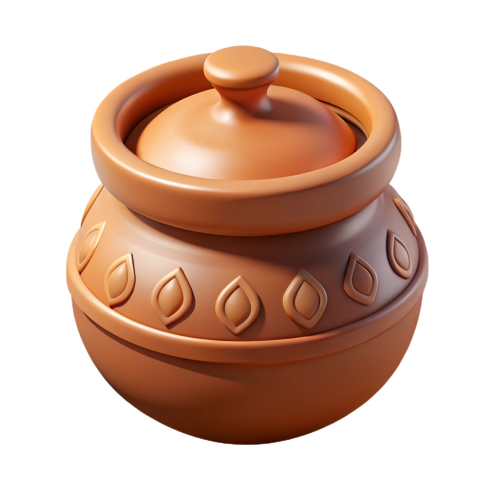 vibrant notable Isolated cutout hyper-specific concept art style professional render of a tribal woman's clay cooking pot decorated with incised patterns with Transparent Background png