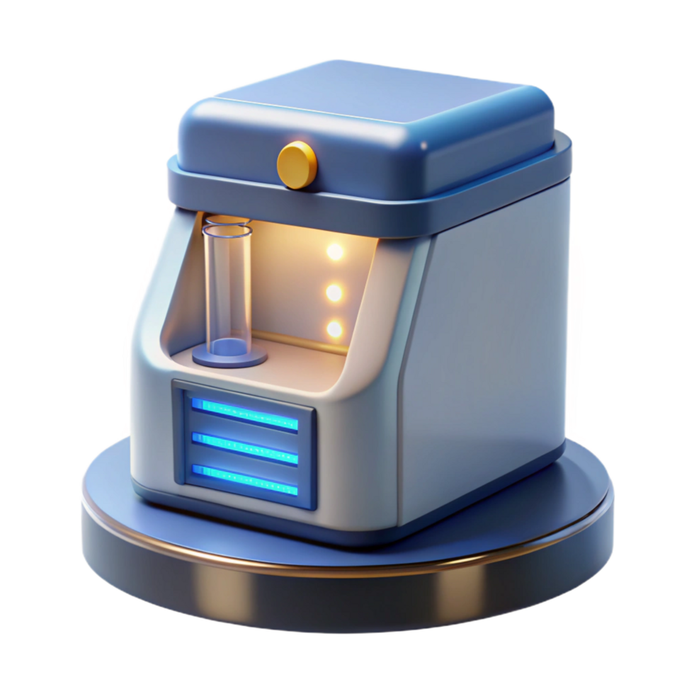splendid distinguished Photorealistic, ultra-detailed render of a single isolated cutout, DNA sequencing machine with illuminated display, hyper-specific, with Transparent Background png