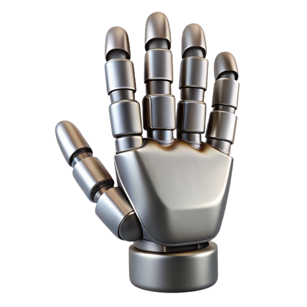 standout classic Hyper-specific isolated cutout of a metallic, segmented robotic finger with articulated joints with Transparent Background precision png