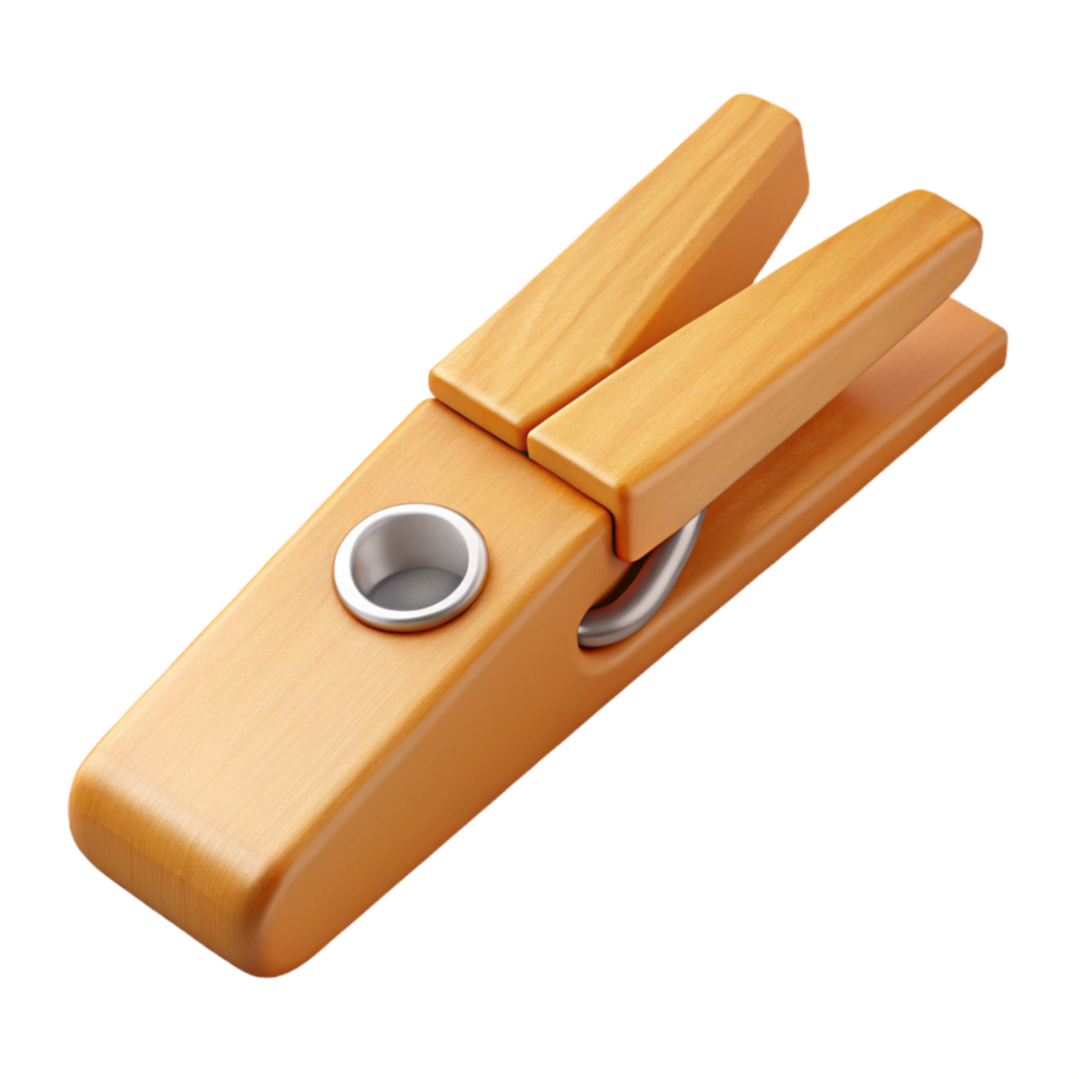 nostalgic impressive Hyper-specific professional render of a single wooden clothespin, isolated cutout with Transparent Background sharp png
