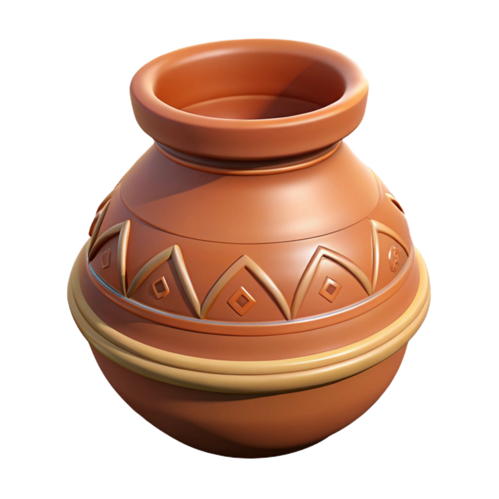 quintessential baroque Hyper-specific, professional render of a tribal clay pot with incised decorations Isolated cutout with Transparent Background 8K png