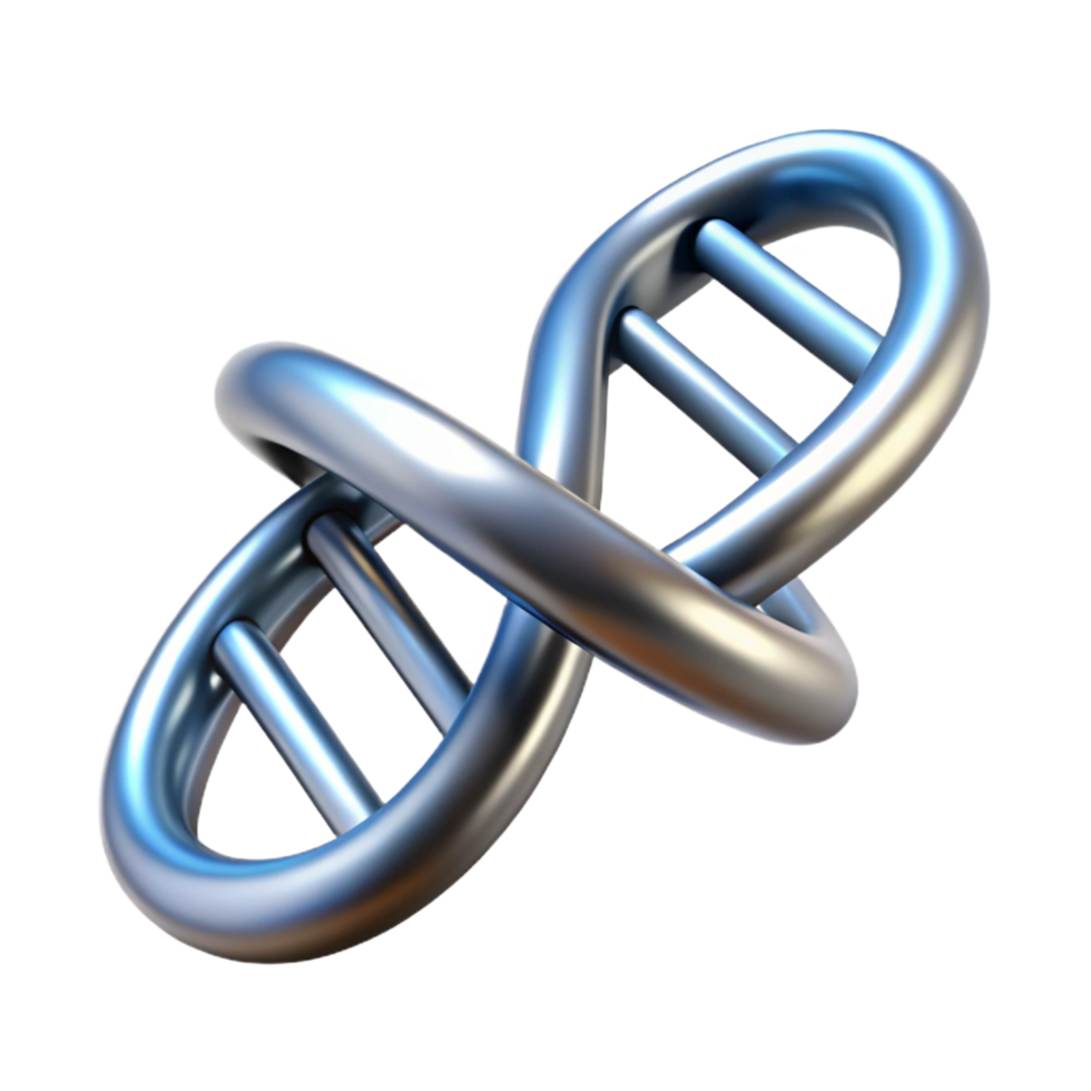 spectacular signature Concept art style, professional render of a single, isolated, floating, DNA double helix, chrome Isolated cutout with Transparent Background png