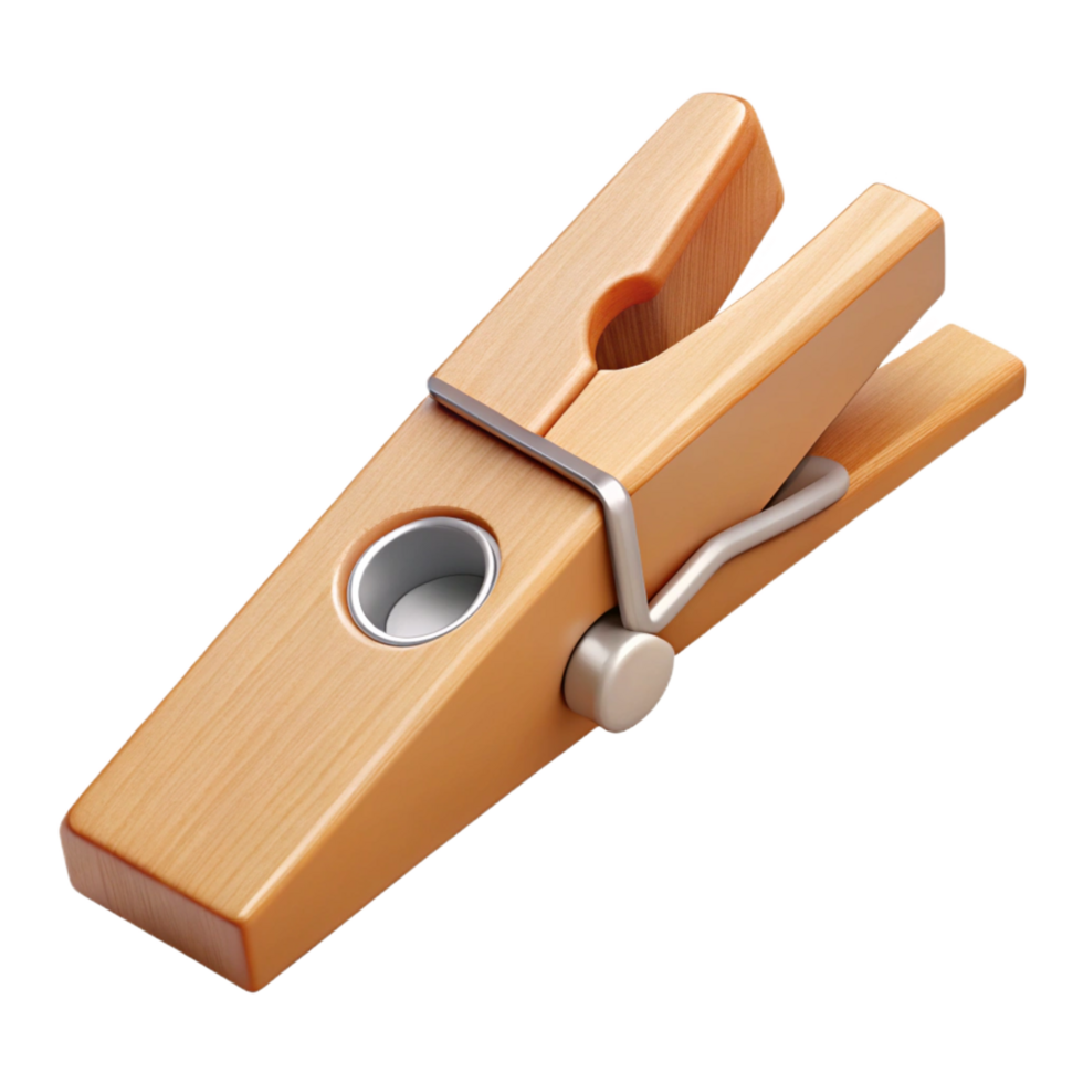 wonderful surreal Hyper-specific professional render of a single wooden clothespin, isolated cutout with Transparent Background genuine png
