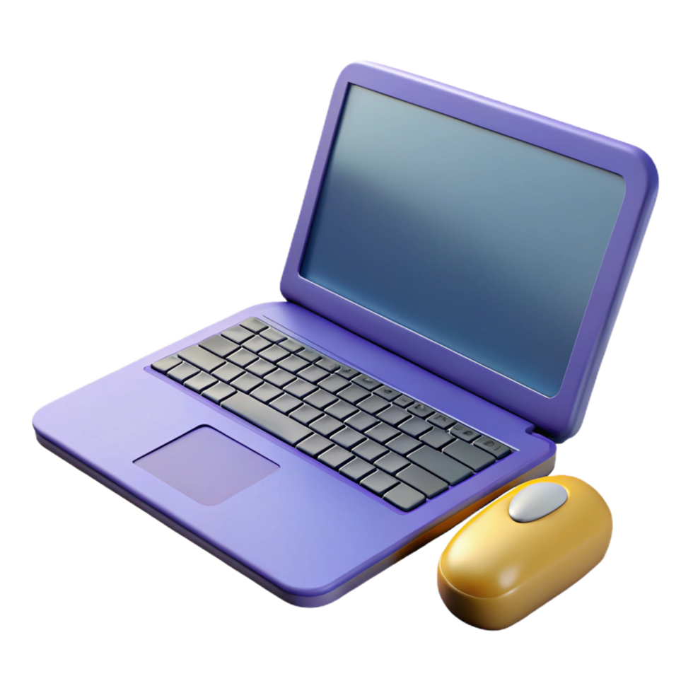 sumptuous energetic impressionist Laptop computer with external keyboard and mouse, with Transparent Background studio quality png