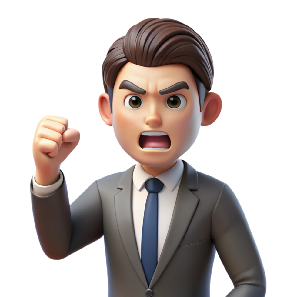 striking rare Angry businessman shaking his fist, with Transparent Background png
