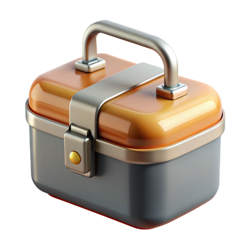 intense pristine Concept art style, isolated cutout of a vintage metal lunchbox with Transparent Background masterfully captured png