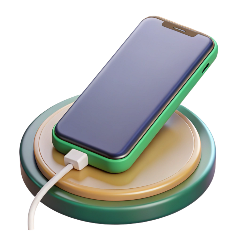 majestic passionate coastal Smartphone charging on wireless charging pad with Transparent Background masterfully captured png