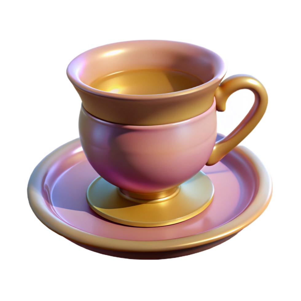 radiant melancholic gothic Hyper-specific, professional render of a vintage teacup and saucer with Transparent Background museum quality png