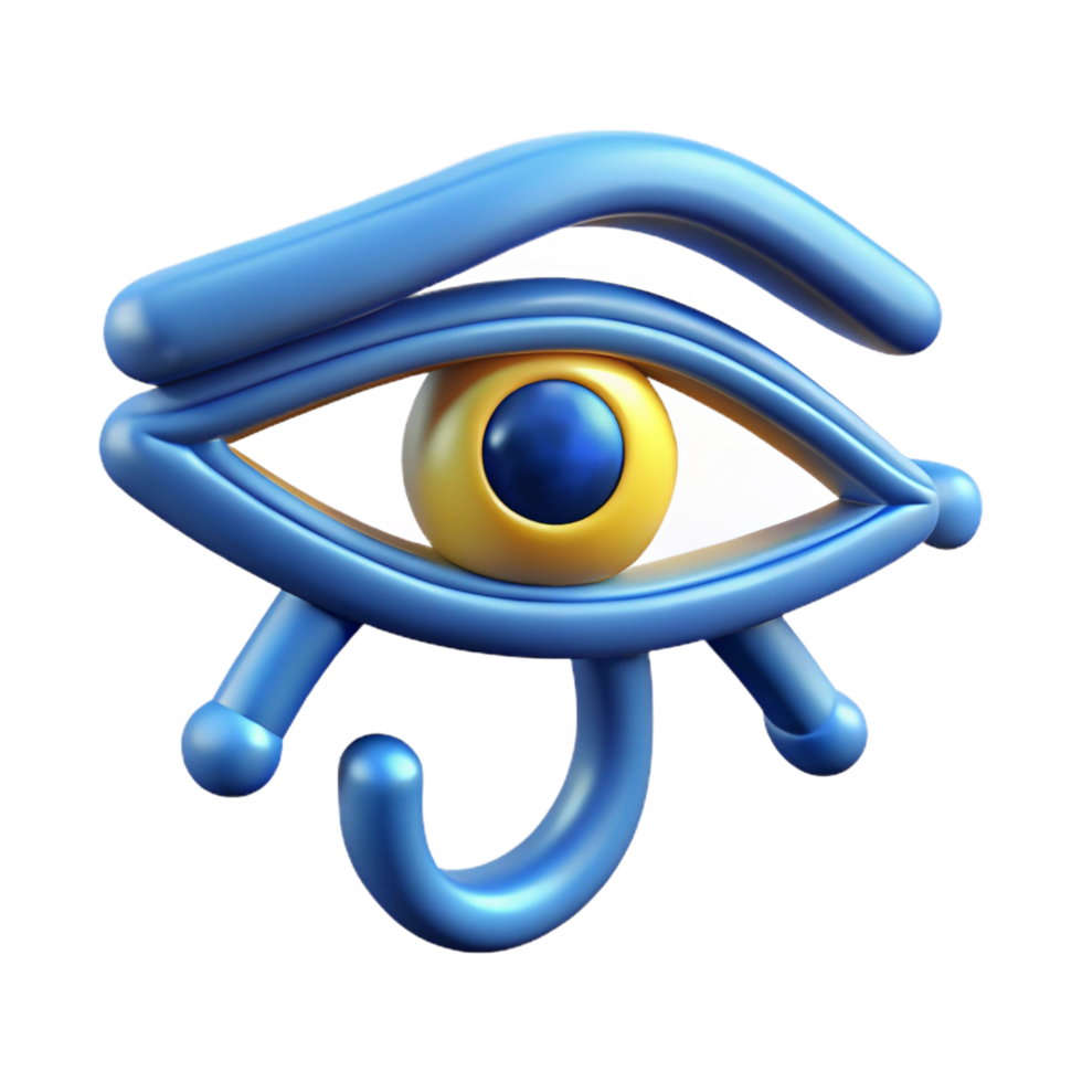 playful spectacular Ultra-detailed, hyper-specific concept art style render of a single Egyptian Eye of Horus amulet, isolated cutout with Transparent Background sharp png