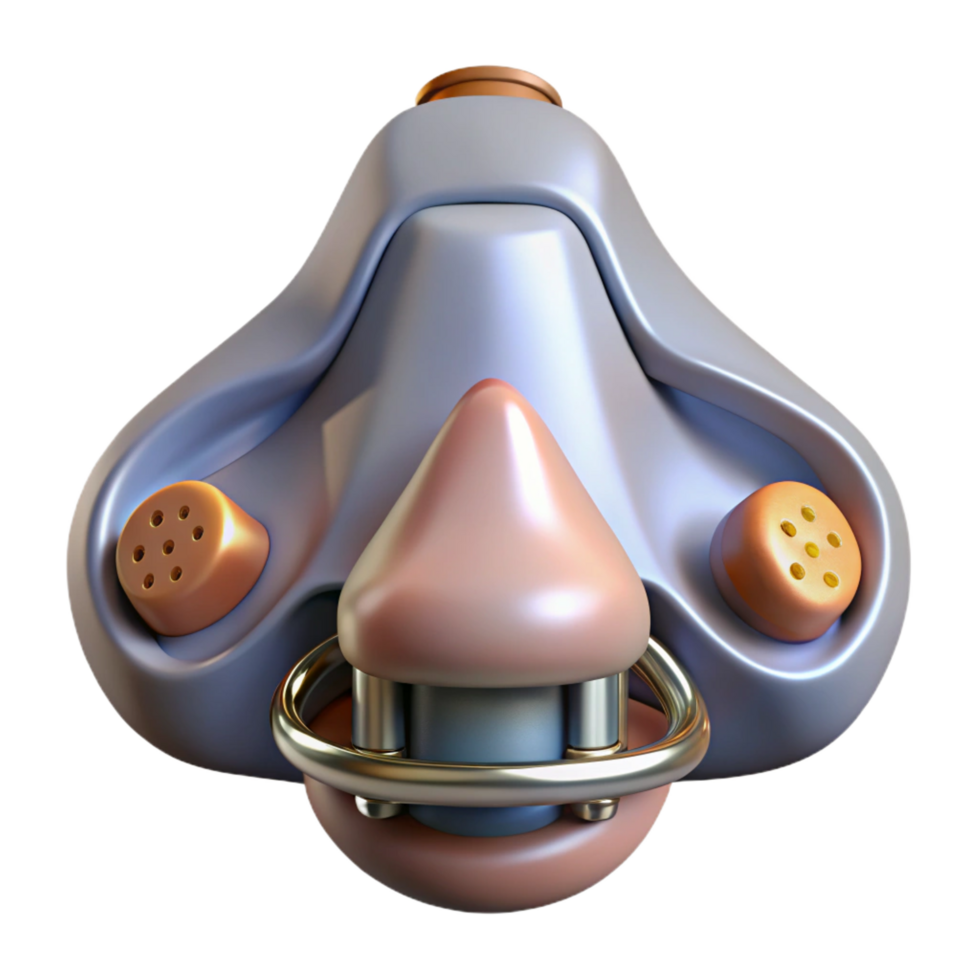 unforgettable baroque Professional render of a biomechanical nose, olfactory sensors enhanced, metallic grill, internal filters, isolated cutout with Transparent Background artisan png