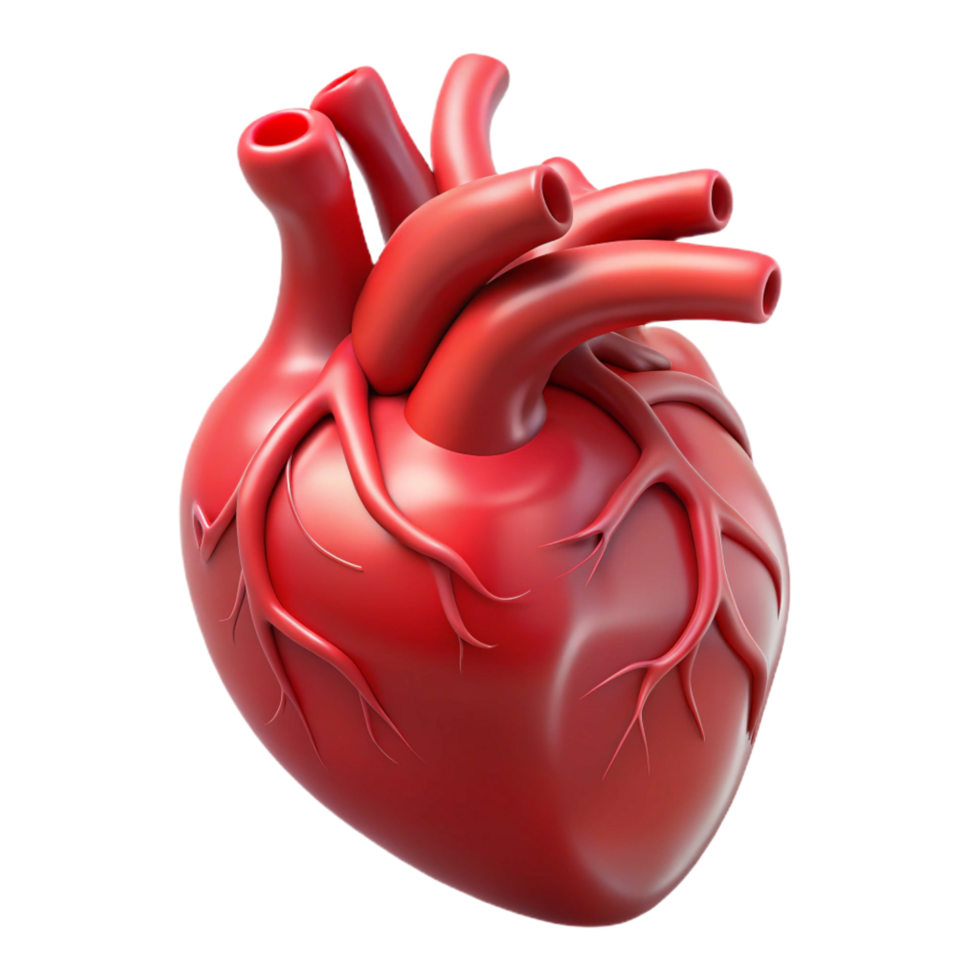 quintessential geometric Photorealistic, hyper-specific render of a single, human heart with visible arteries and veins Isolated cutout with Transparent Background impeccable png