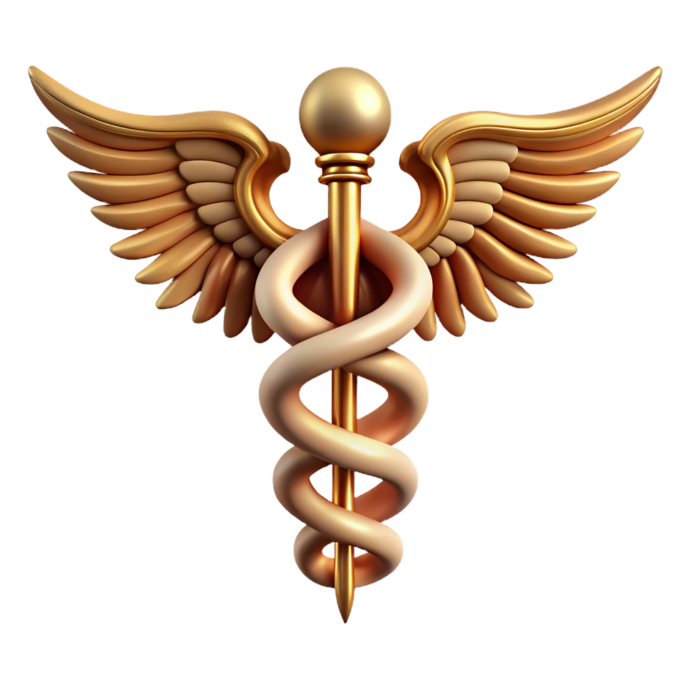 quintessential traditional Hyper-specific, isolated cutout Photorealistic render Single Hermes Caduceus, entwined snakes, wings detailed with Transparent Background exclusive png