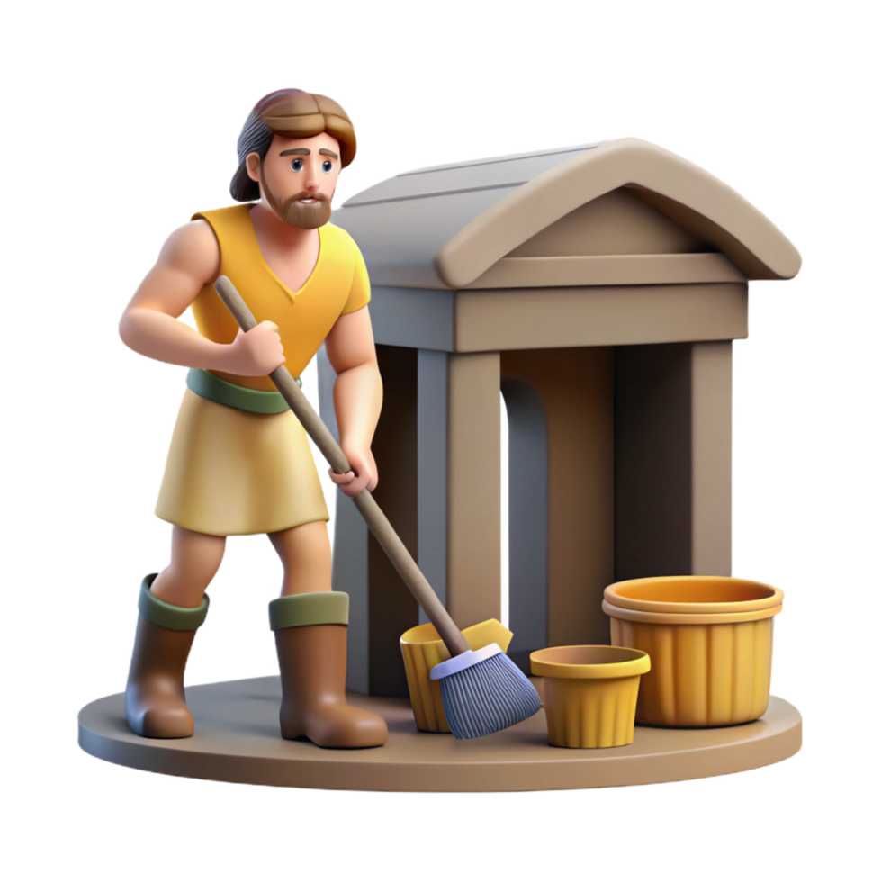 picturesque whimsical creative Augean Stables, Heracles' fifth labor, filthy stables, with Transparent Background 4K png