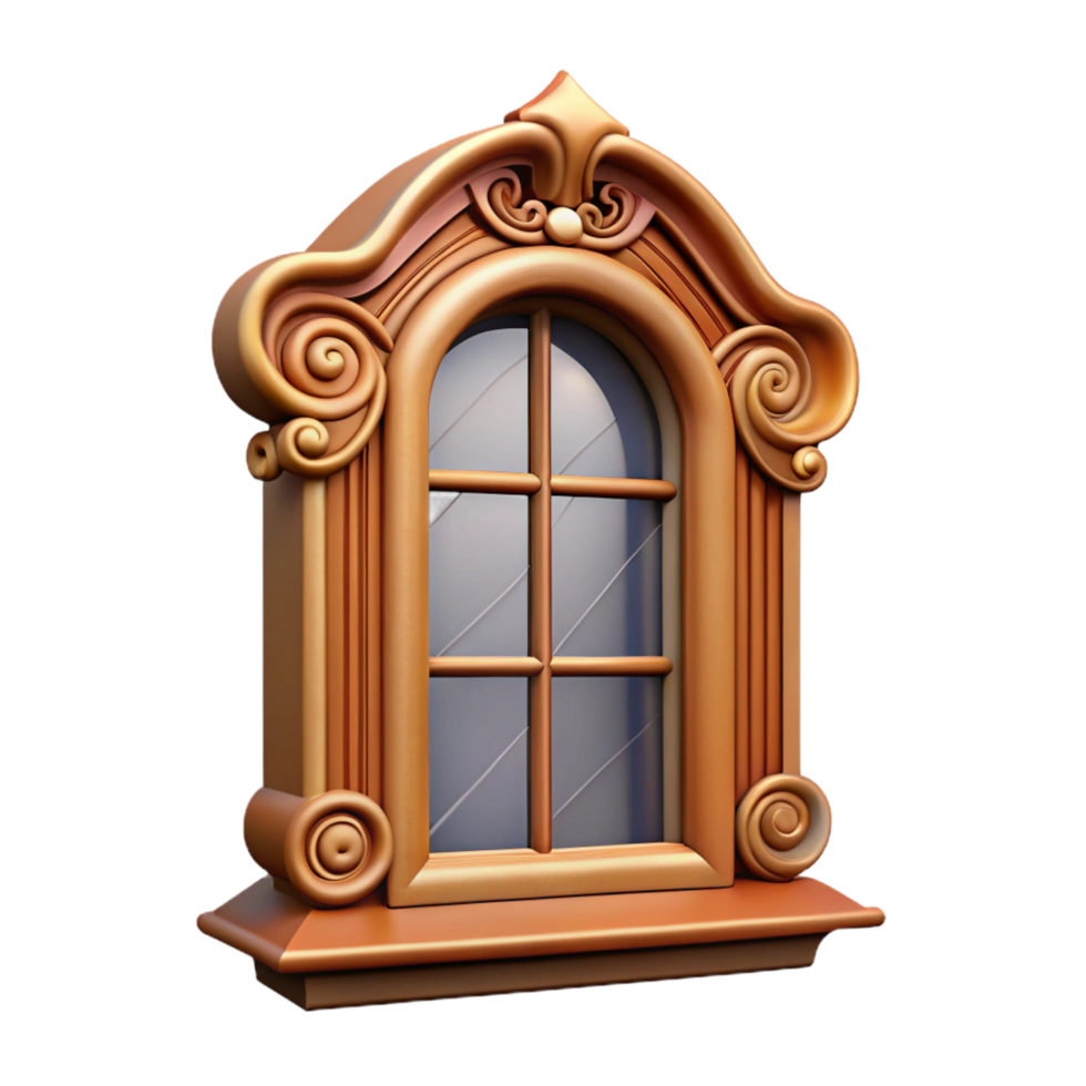 wonderful notable Victorian window frame, ornate wood, with Transparent Background png