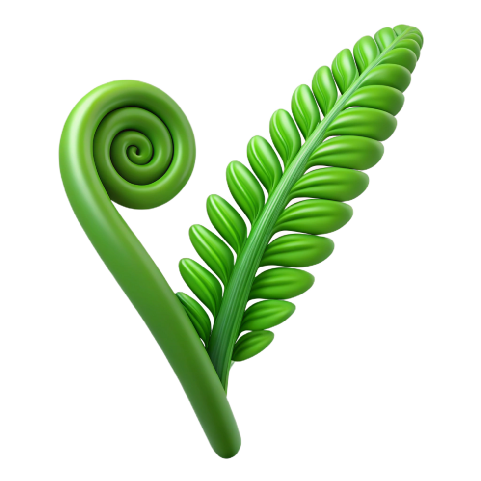 sumptuous bohemian Green fern frond unfurling with Transparent Background precision png