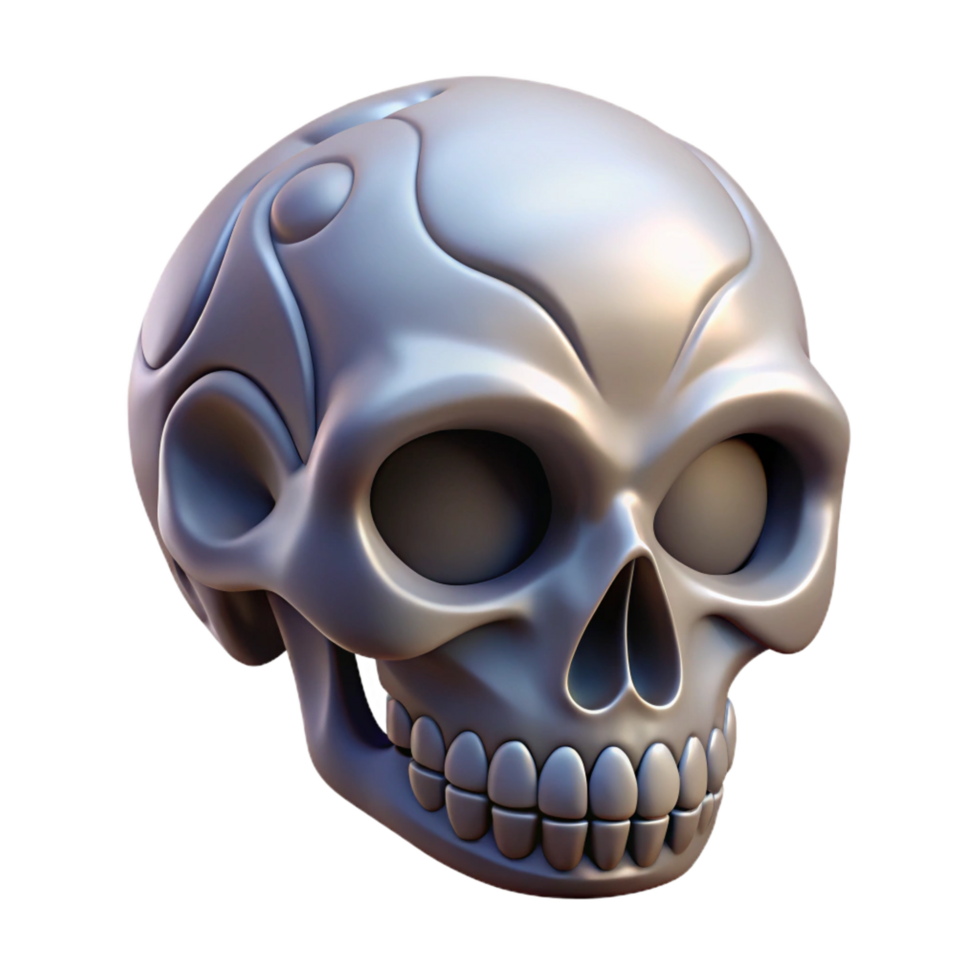reflective wonderful Ultra-detailed, concept art style illustration of a single, stylized skull, tribal markings, isolated cutout with Transparent Background refined png