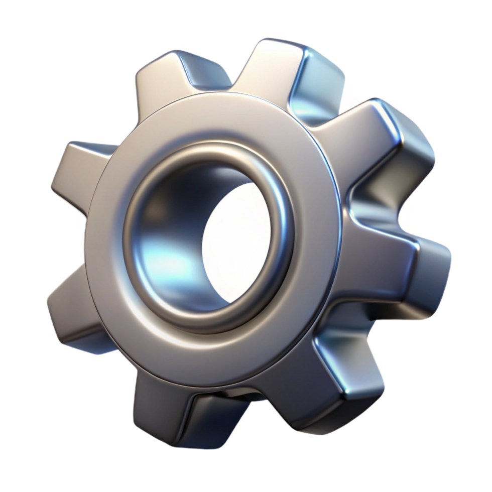 wonderful distinguished Hyper-specific, photorealistic professional render of a single, rotating, metallic gear with intricate teeth with Transparent Background png