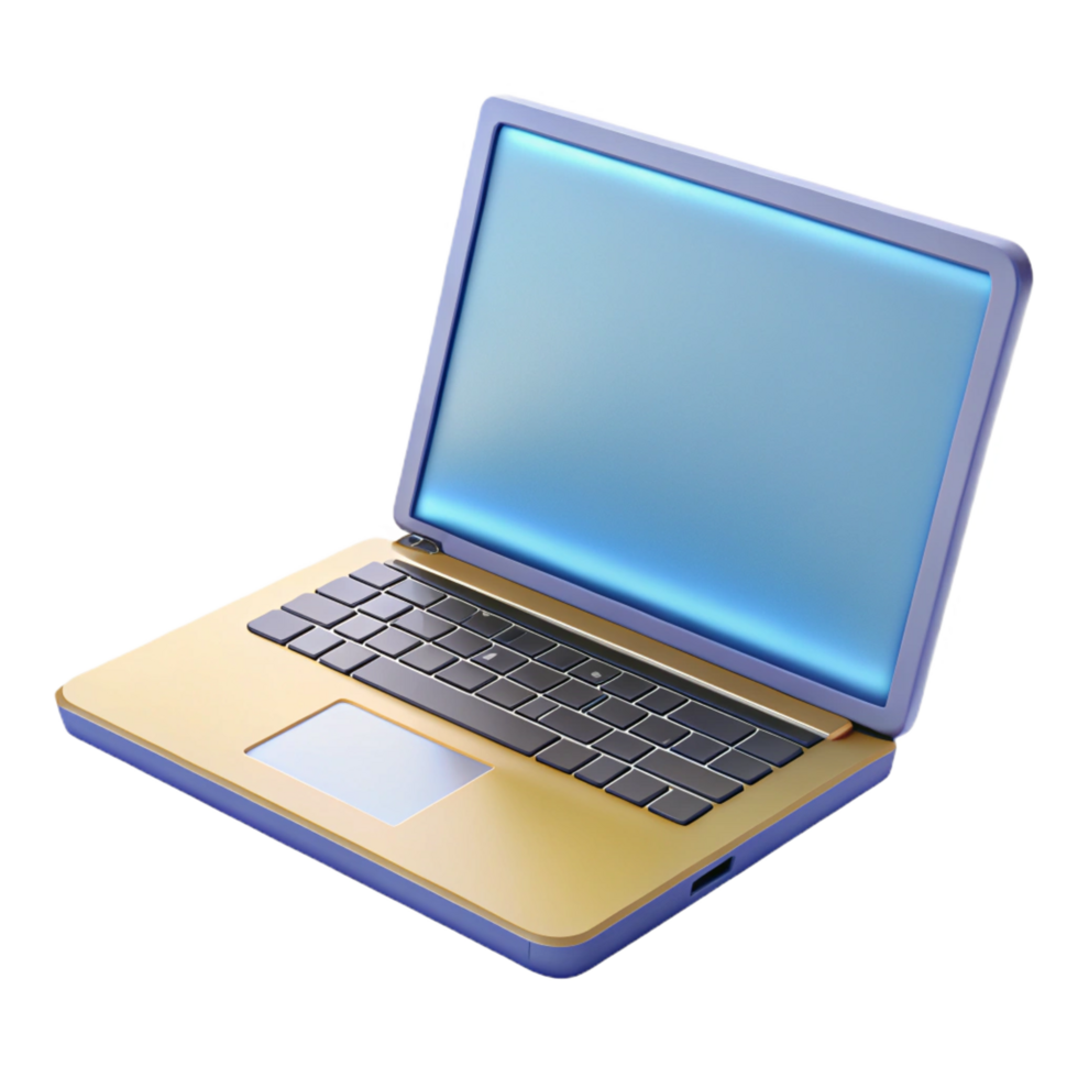 wonderful reflective elegant Laptop computer, open, blank screen, with Transparent Background 8K png
