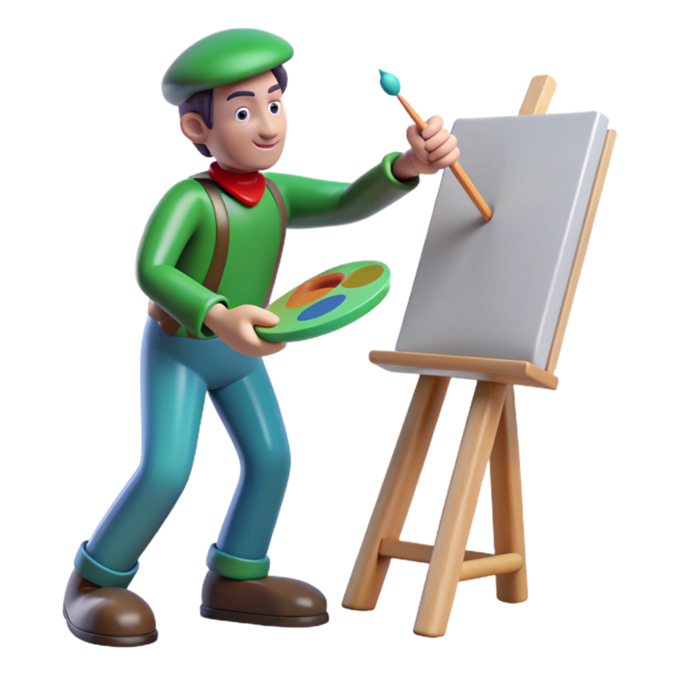 timeless contemporary Artist painting on an invisible canvas, with Transparent Background sharp png