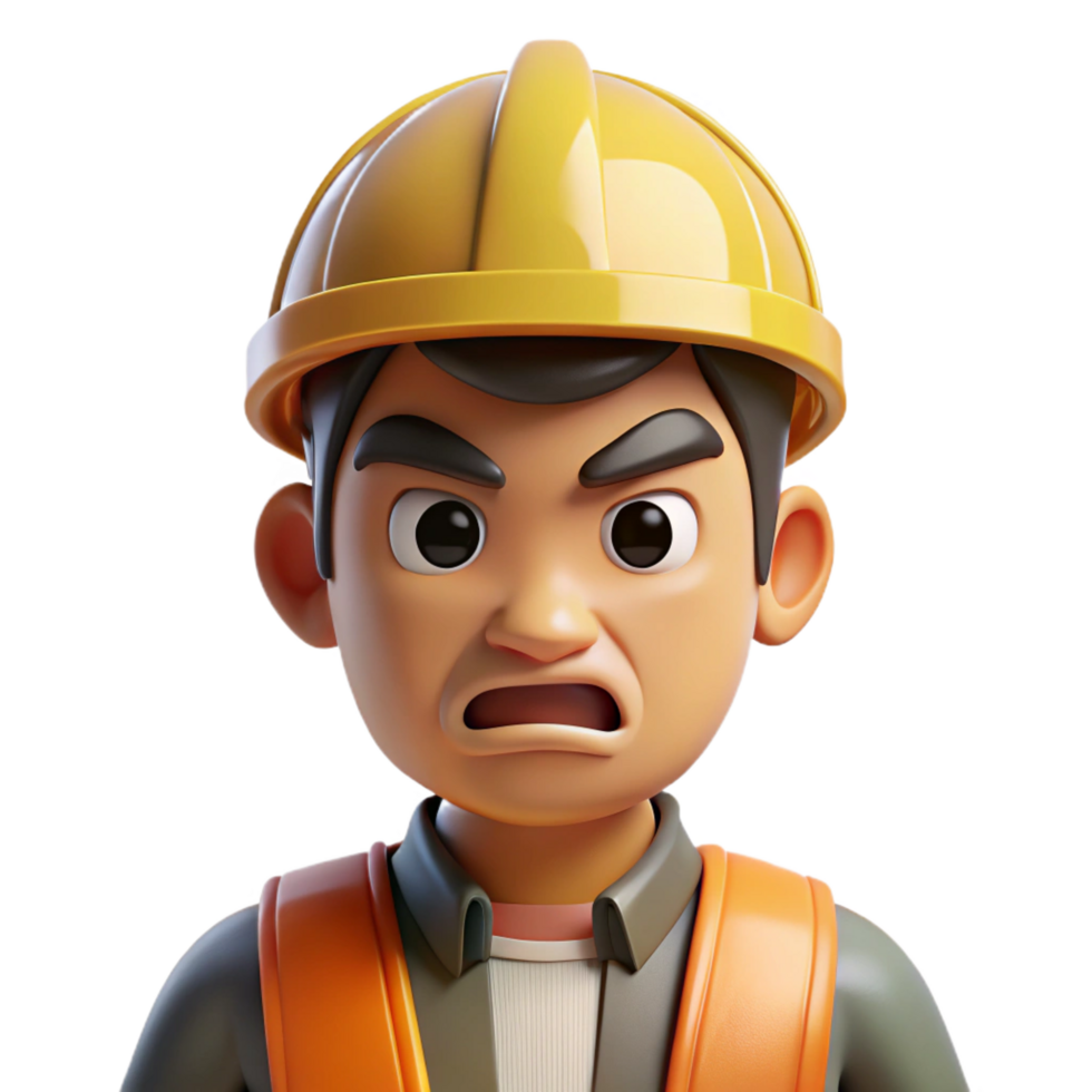 mesmerizing unparalleled Angry construction worker in a hard hat, with Transparent Background png