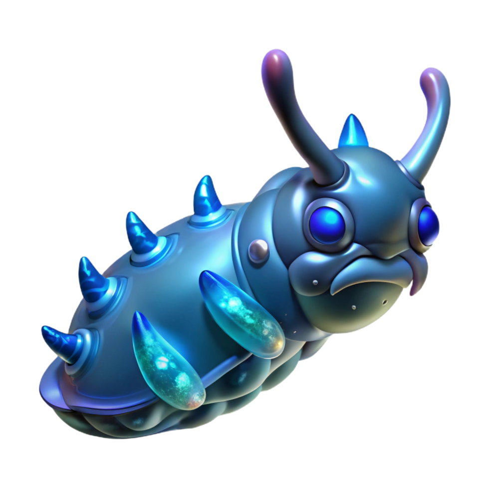 magnificent distinctive Concept art style, isolated cutout of a bioluminescent, crystalline space slug, exhibiting intricate bio-mechanical details with Transparent Background png