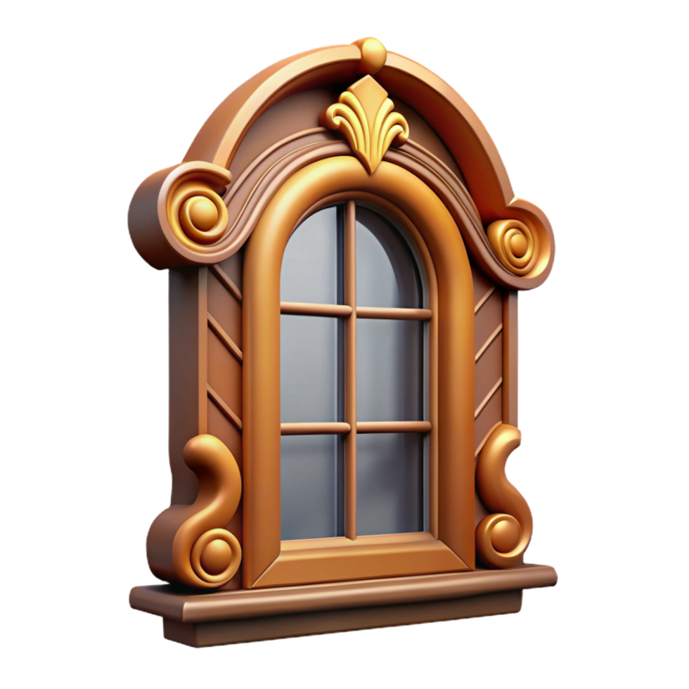 standout baroque Victorian window frame, ornate wood, with Transparent Background fine detail png