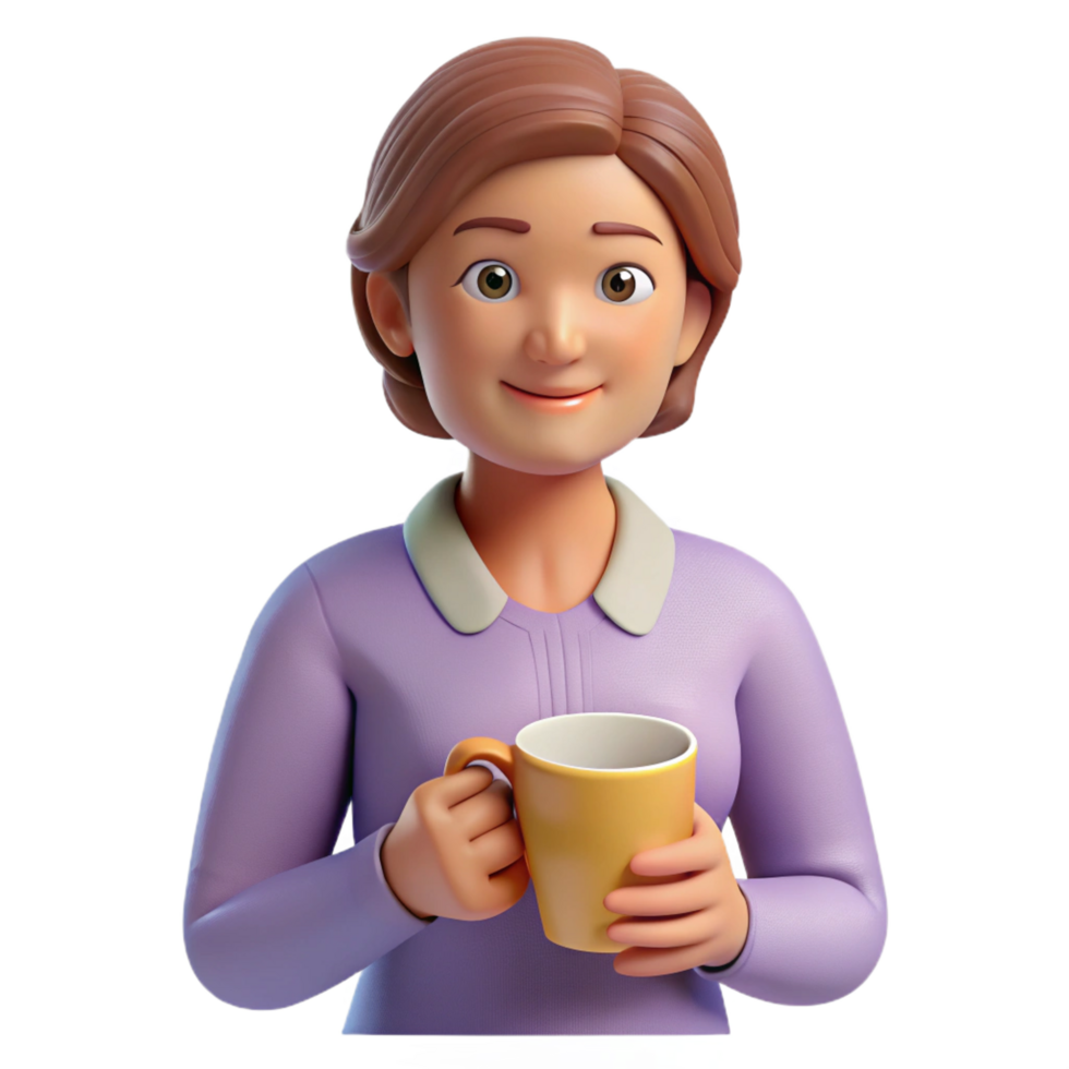splendid exemplary Relaxed middle-aged woman with a cup of tea, with Transparent Background png