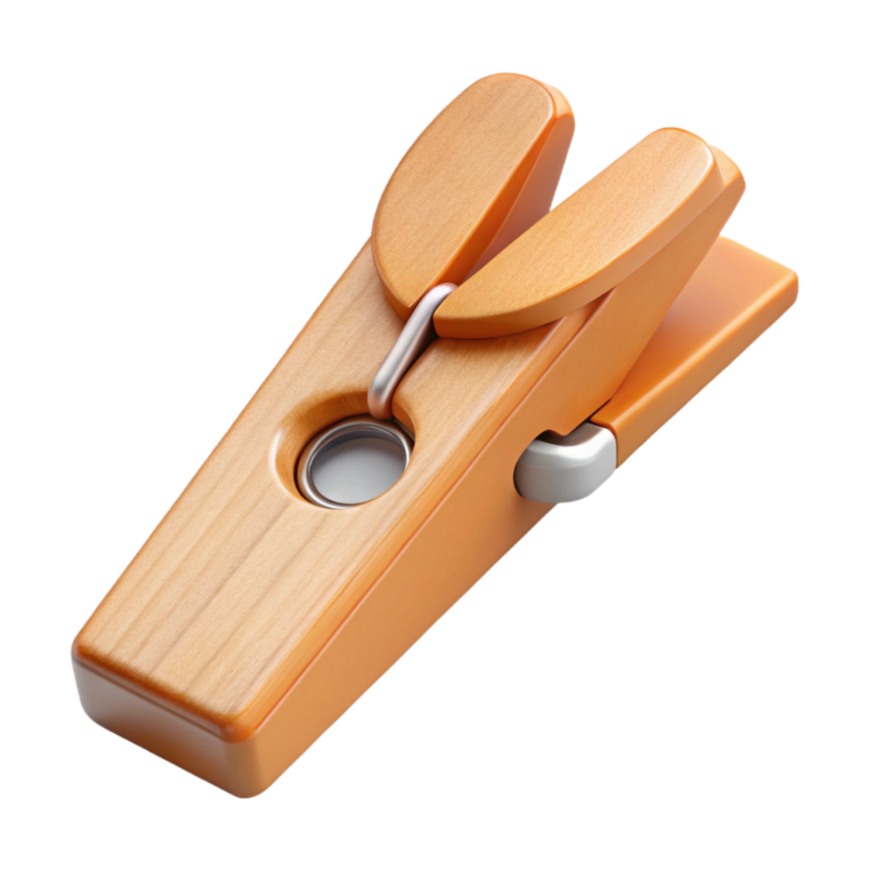 unforgettable minimalist Hyper-specific professional render of a single wooden clothespin, isolated cutout with Transparent Background sharp png