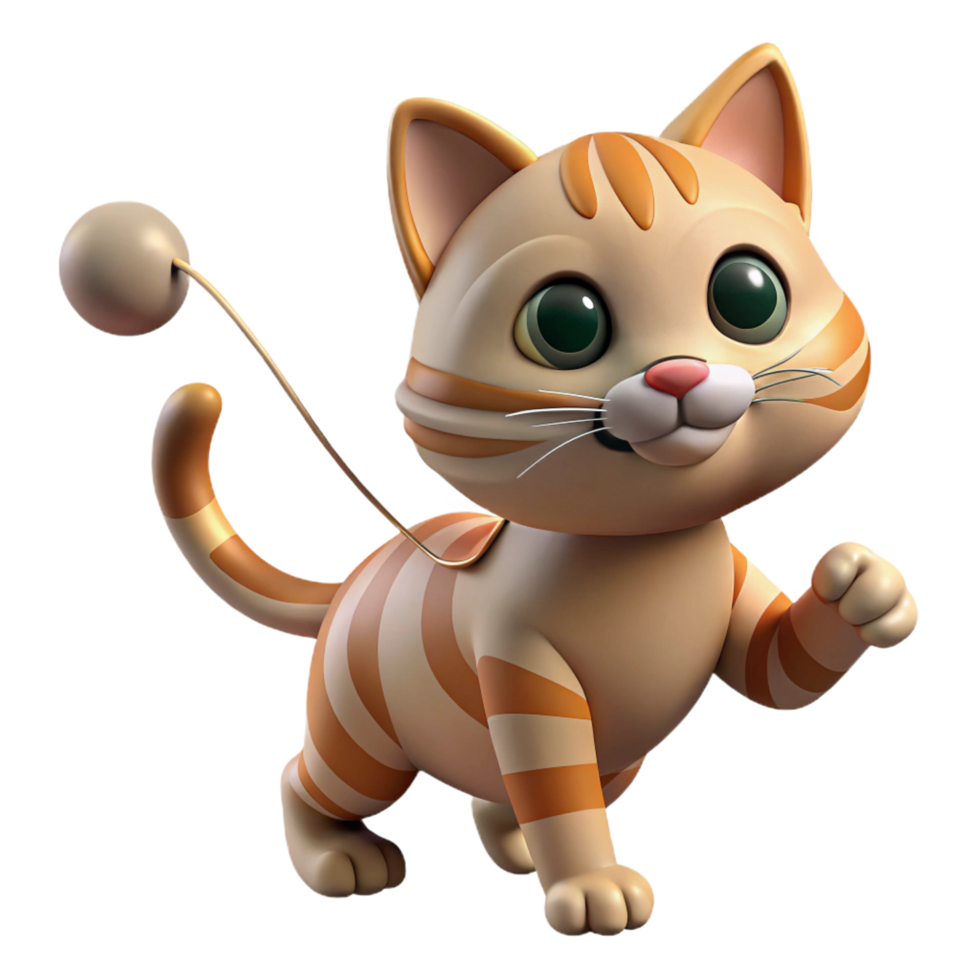 sought-after art deco Playful kitten, tabby cat, batting at string, with Transparent Background masterfully captured png