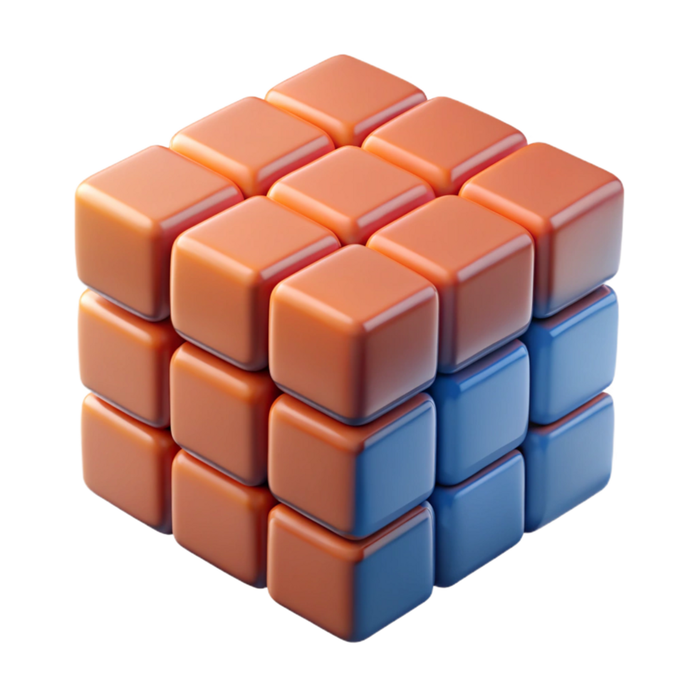 pristine bold elegant Hyper-specific, photorealistic render of an isolated, levitating, Rubik's Cube mid-solve, with individual cubies visible with Transparent Background original png