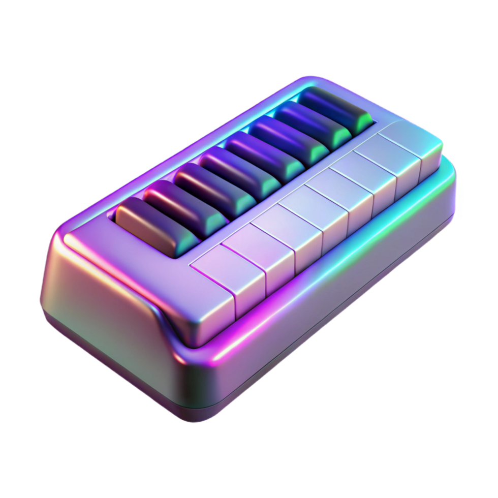 picturesque art deco Photorealistic, ultra-detailed, hyper-specific professional render of a single isolated cutout, futuristic holographic keyboard, floating, with Transparent Background fine detail png