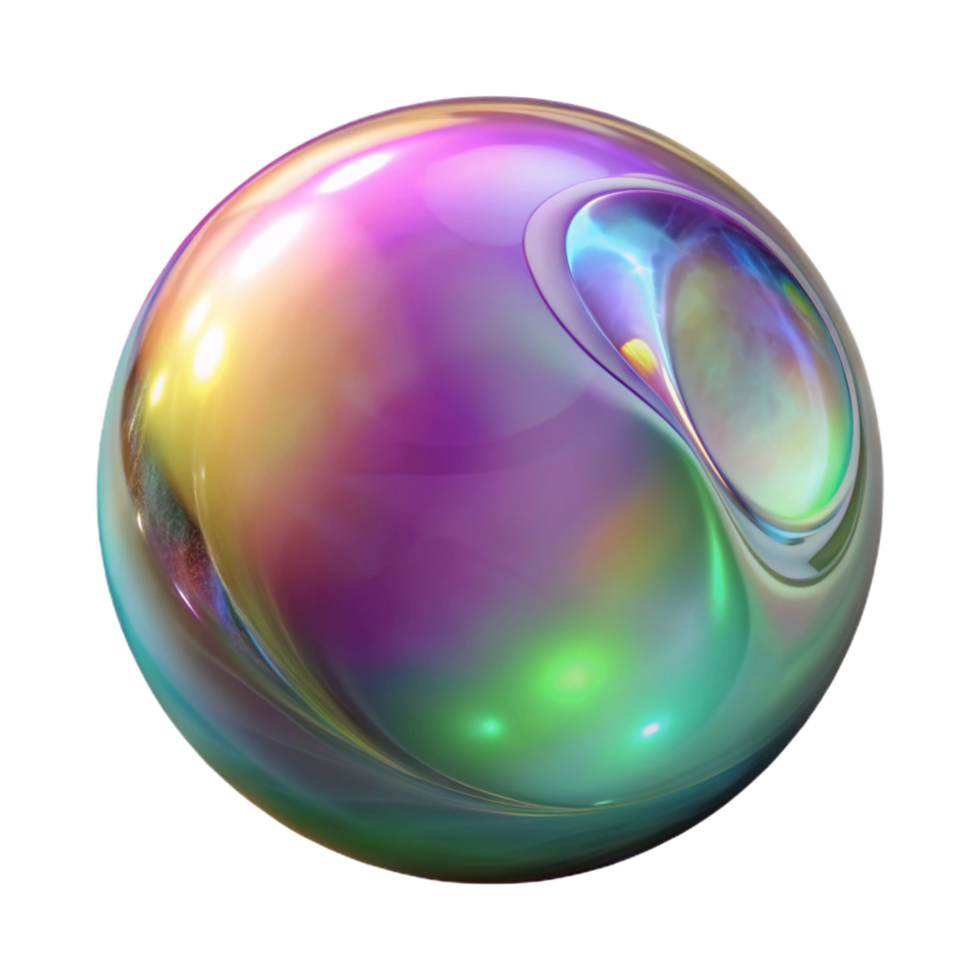 whimsical breathtaking Ultra-detailed, isolated cutout of a single, iridescent, soap bubble with fractal patterns, professional render with Transparent Background ultra HD png