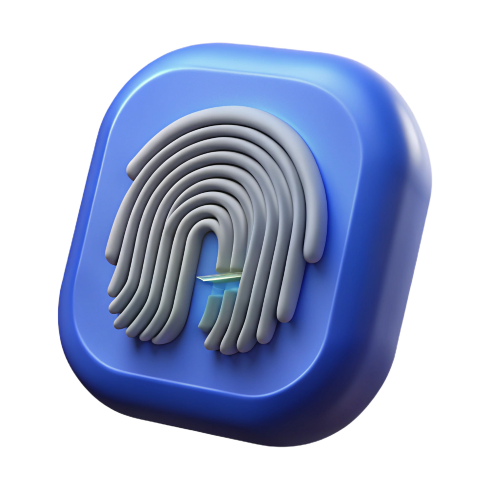 timeless elegant Hyper-specific, ultra-detailed, professional render of a single, biometric fingerprint scanner, isolated cutout with Transparent Background masterfully captured png