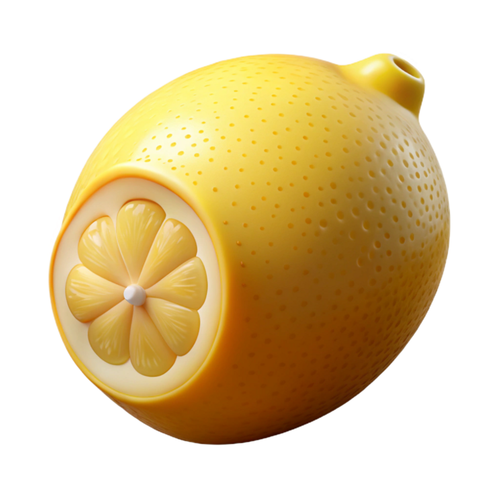 splendid sought-after Photorealistic, hyper-specific render of a single, cut lemon with detailed pulp and seeds Isolated cutout with Transparent Background png