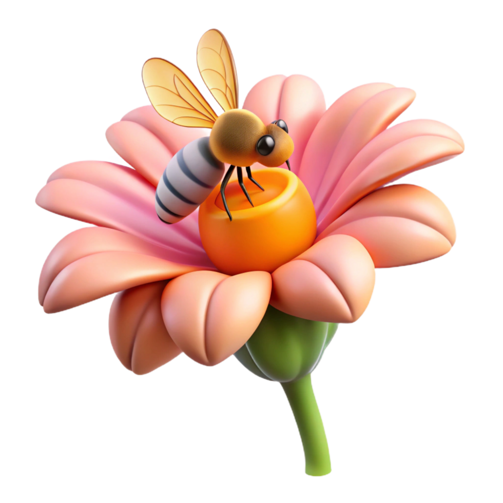 picturesque ethereal retro Photorealistic, ultra-detailed, isolated cutout of a single honeybee collecting pollen from a flower pistil with Transparent Background studio quality png