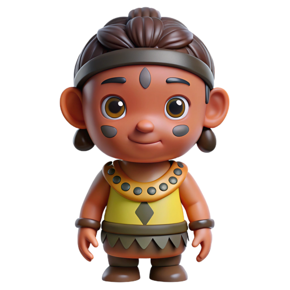 magnificent dramatic mid-century Professional render isolated cutout ultra-detailed concept art style of a tribal child's clay doll adorned with symbolic markings with Transparent Background precision png