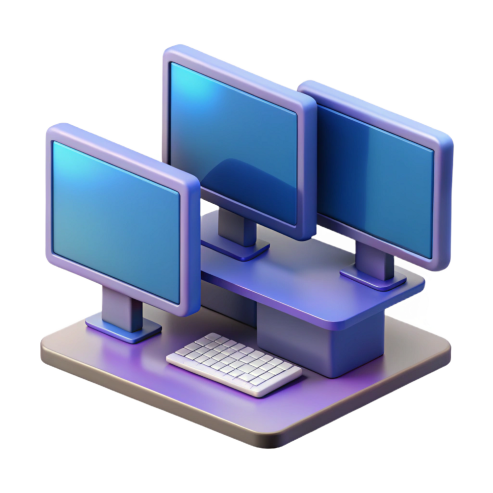 timeless traditional Desktop computer with multiple monitors, with Transparent Background flawless png