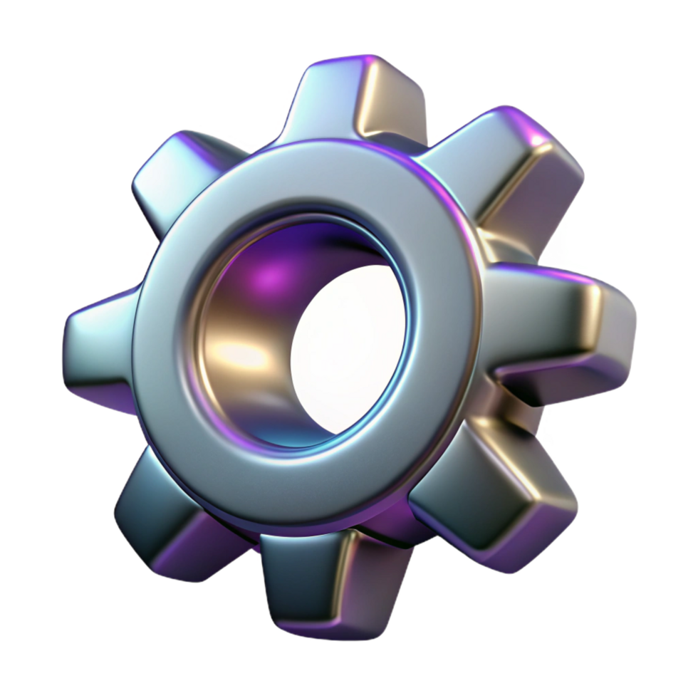 unparalleled futuristic A single, stylized gear, intricate and metallic with Transparent Background fine detail png