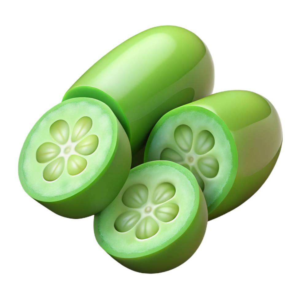 reflective dazzling Fresh green cucumber sliced with Transparent Background high quality png