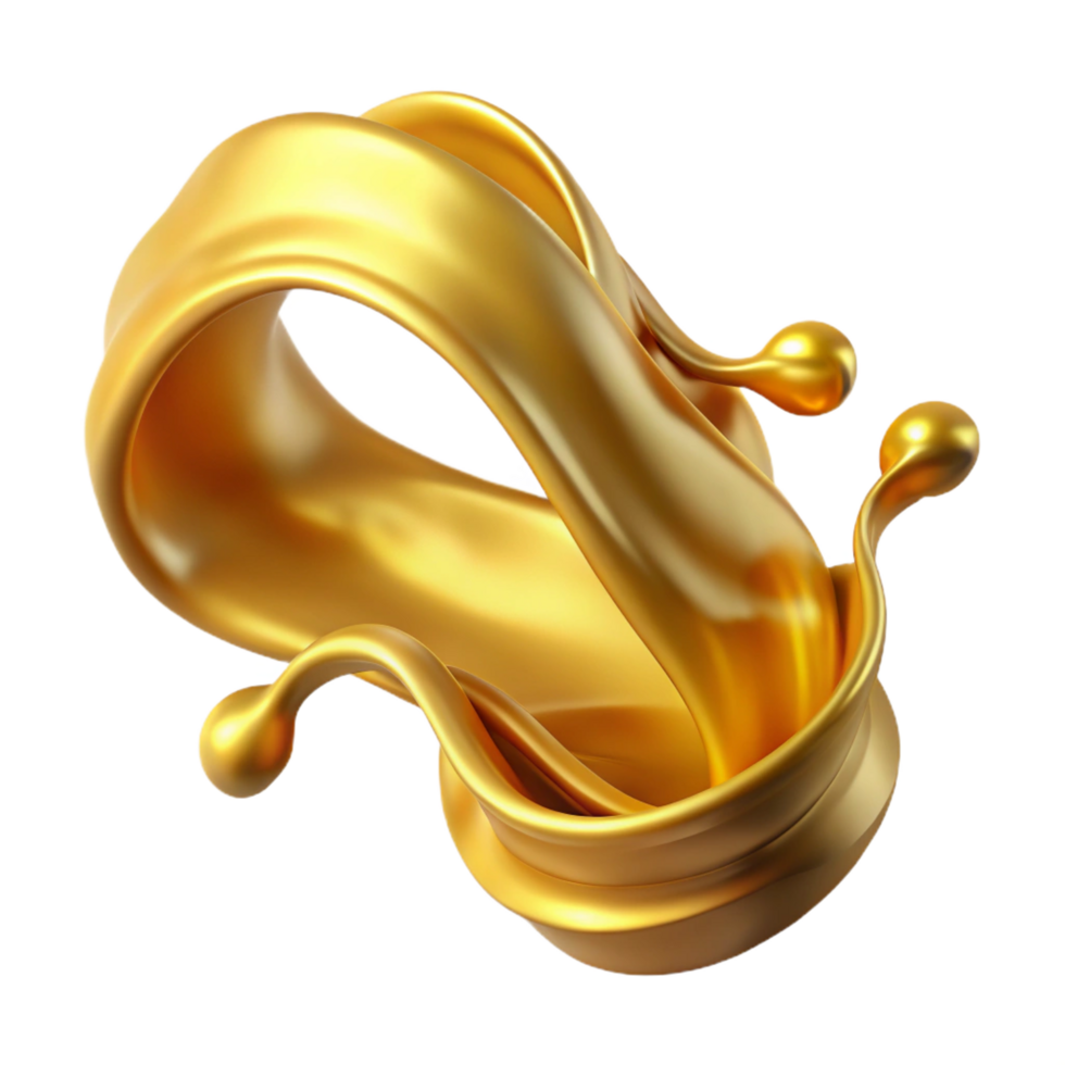radiant dramatic rustic Concept art style, isolated cutout of a flowing ribbon of liquid gold with dynamic splashes and ripples with Transparent Background original png