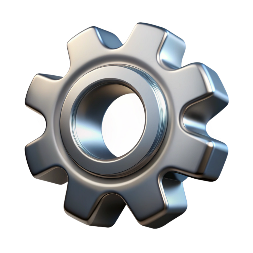 rare industrial Ultra-detailed, isolated cutout of a single, polished, metallic gear with intricate teeth and cogs, professional render with Transparent Background luxury png