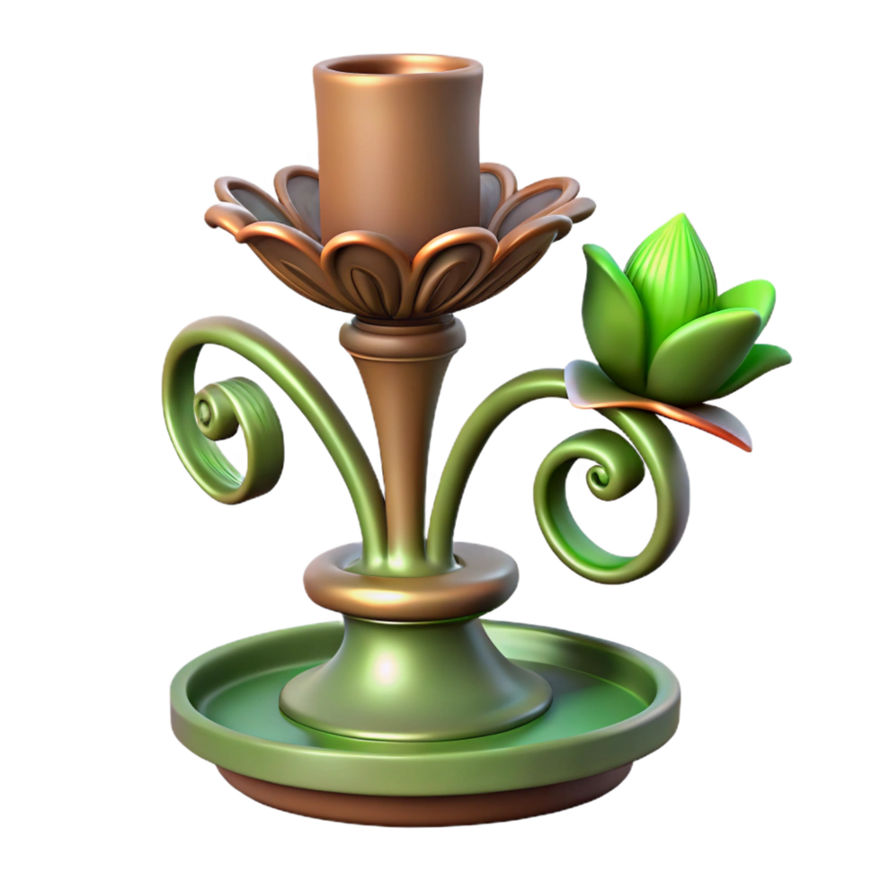 unparalleled baroque Hyper-specific, isolated cutout, concept art style of an Art Nouveau candlestick holder, wrought iron, flowing lines, lily pad motif with Transparent Background professional png