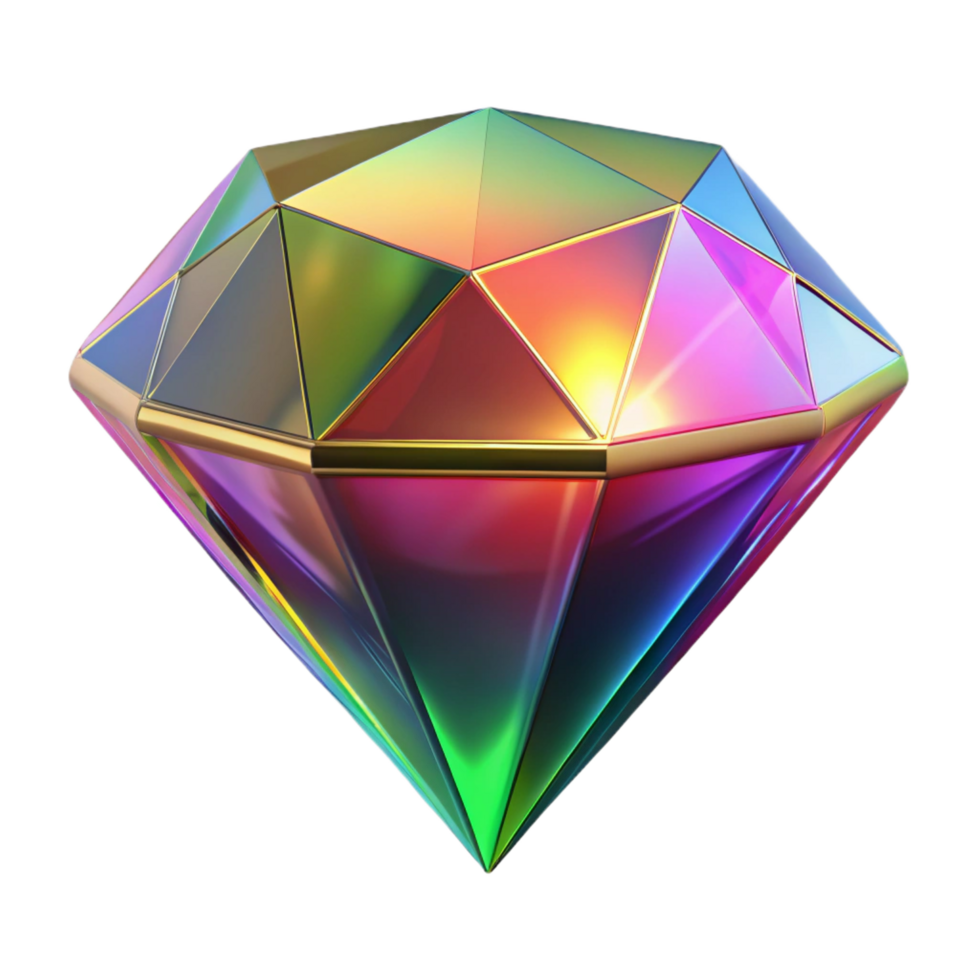 gorgeous nostalgic classic A single, polished gemstone with facets reflecting rainbow colors with Transparent Background original png