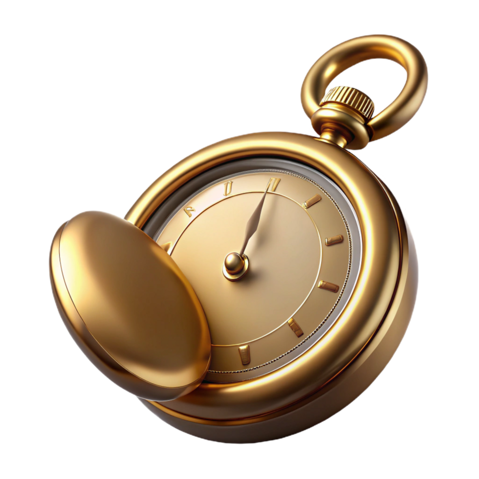 harmonious pristine Hyper-specific, photorealistic professional render of a single, vintage pocket watch, open face, isolated cutout with Transparent Background genuine png